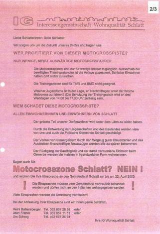 Motocross Schlatt Flugblatt